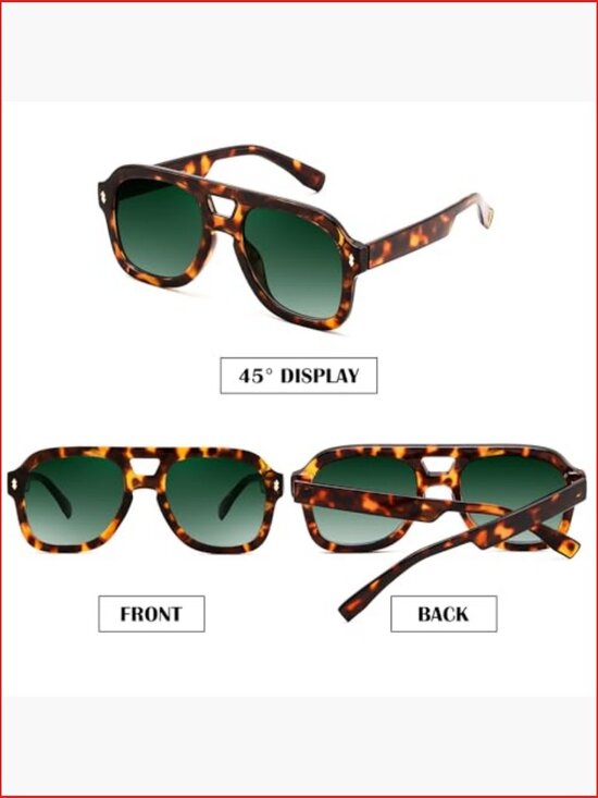 Retro Thick Aviator Sunglasses, Large Square Pilot Shades, UV Protection, Unisex